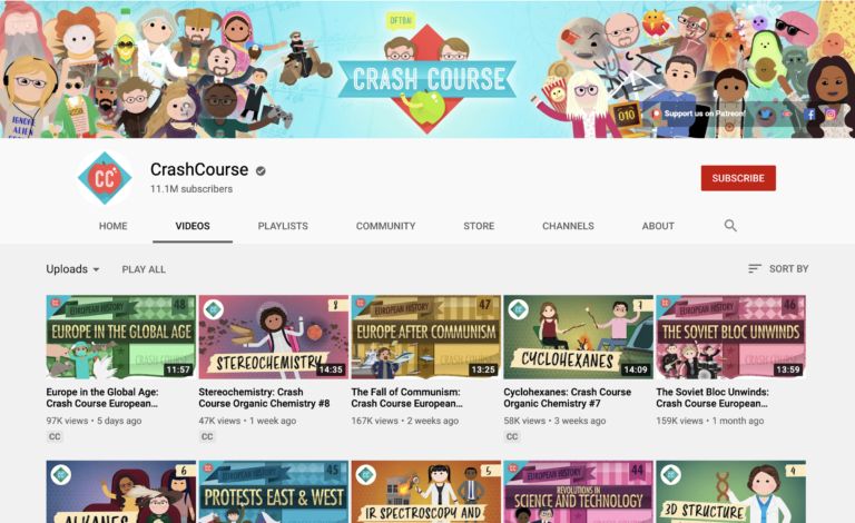 use CrashCourse on YouTube to learn things you miss in online school classes