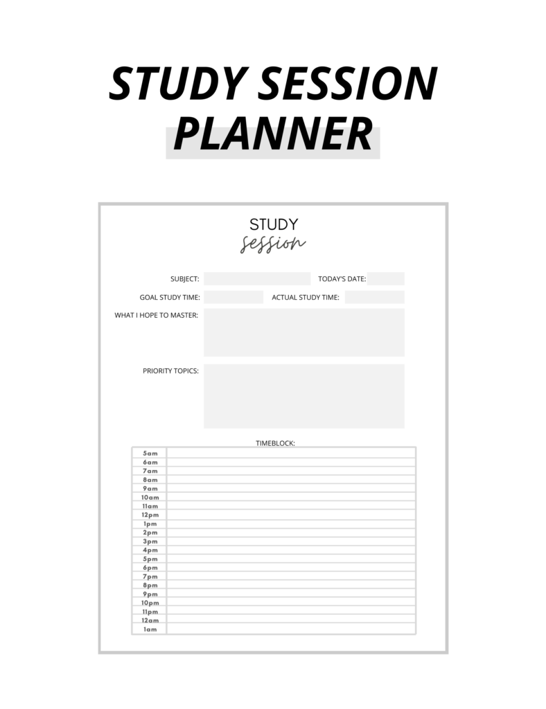 study session planner for productivity