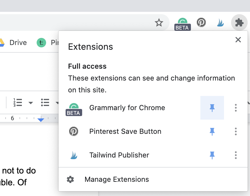 how to pin a Chrome extension to your browser