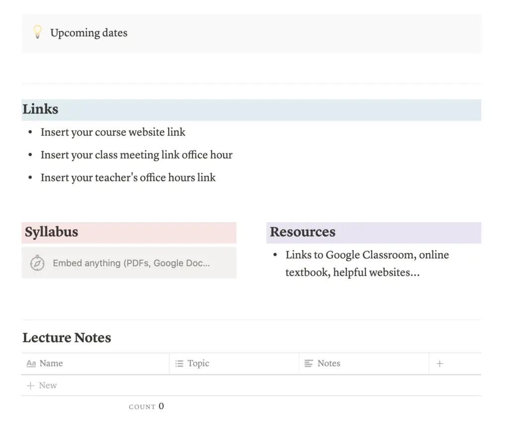 Organize your online classes with Notion
