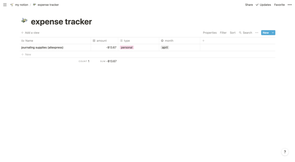 My expense tracker in Notion