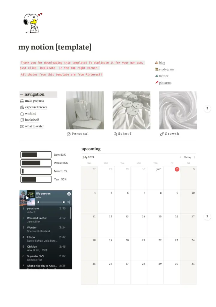 Notion homepage to organize your life