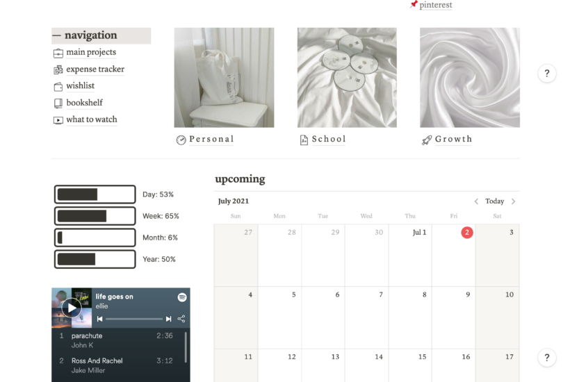 Notion homepage to organize your life