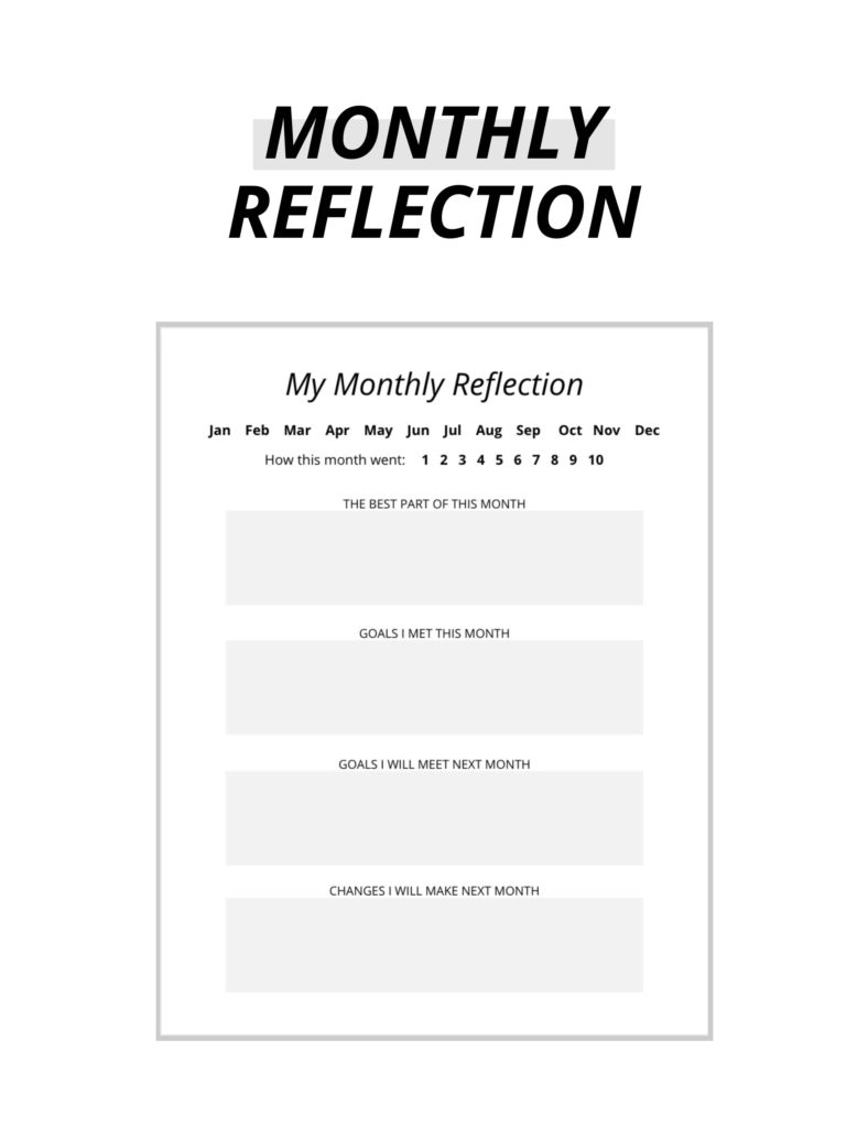 free monthly reflection template