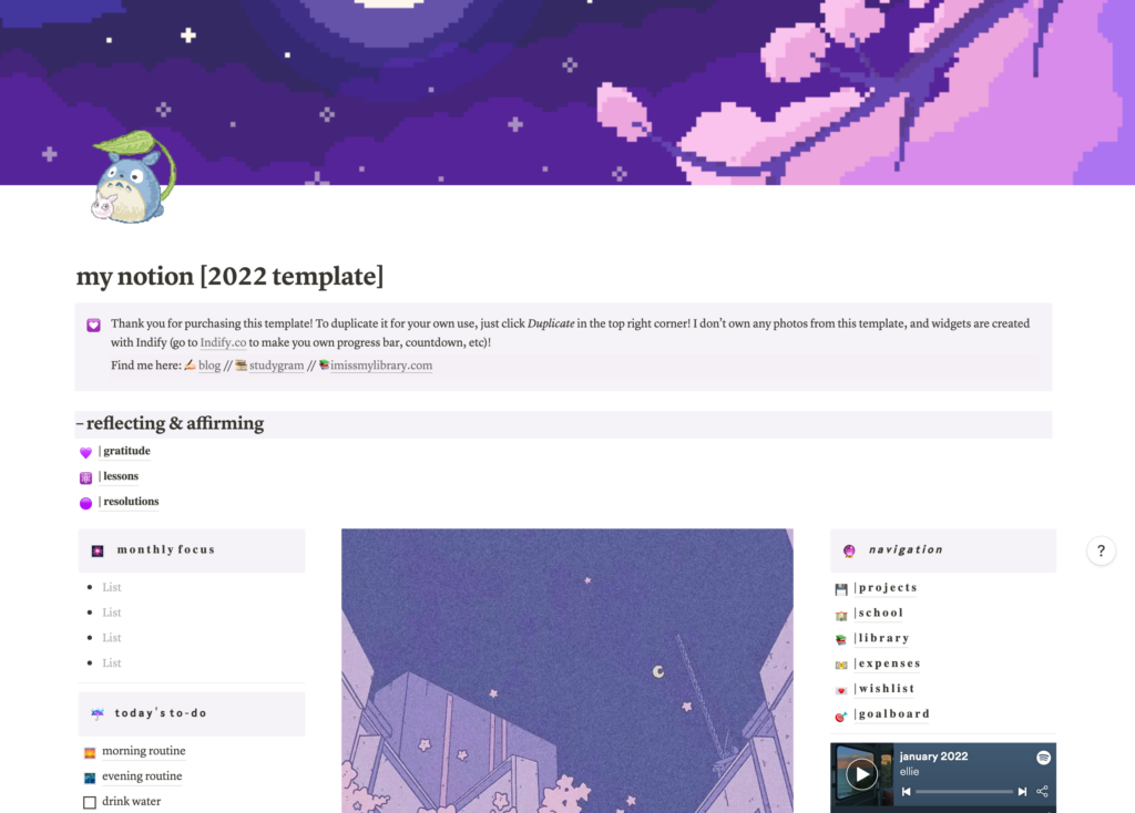 My Notion template with a purple theme