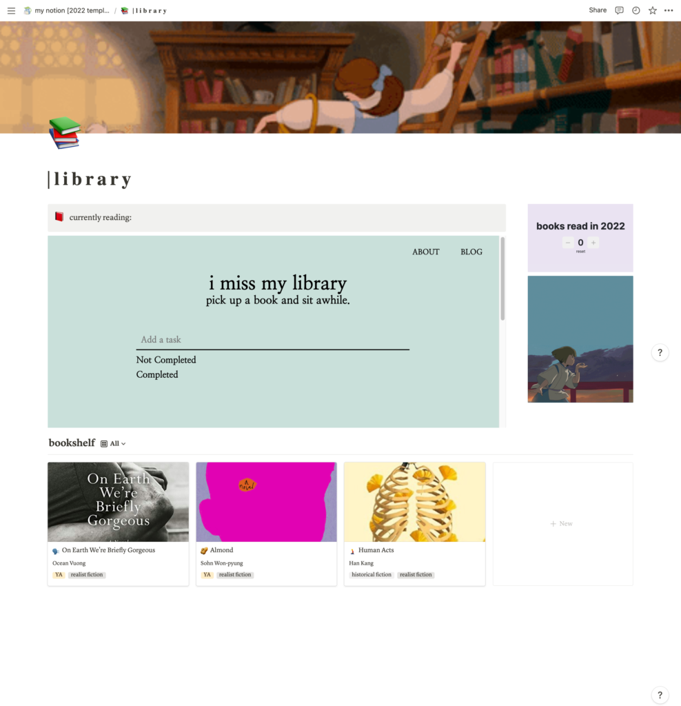 Library set up in Notion for students