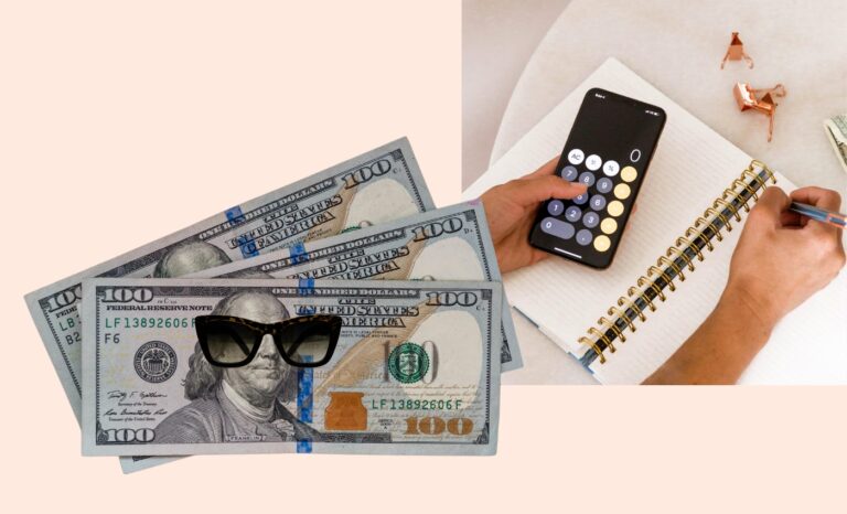 cash and a calculator in hand a woman learns how to create a college monthly bdget