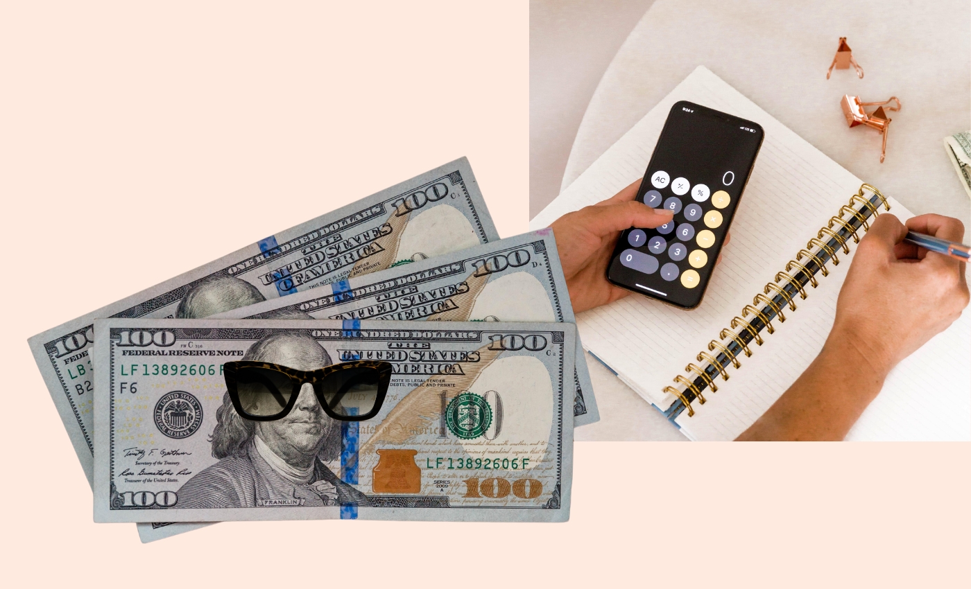 cash and a calculator in hand a woman learns how to create a college monthly bdget
